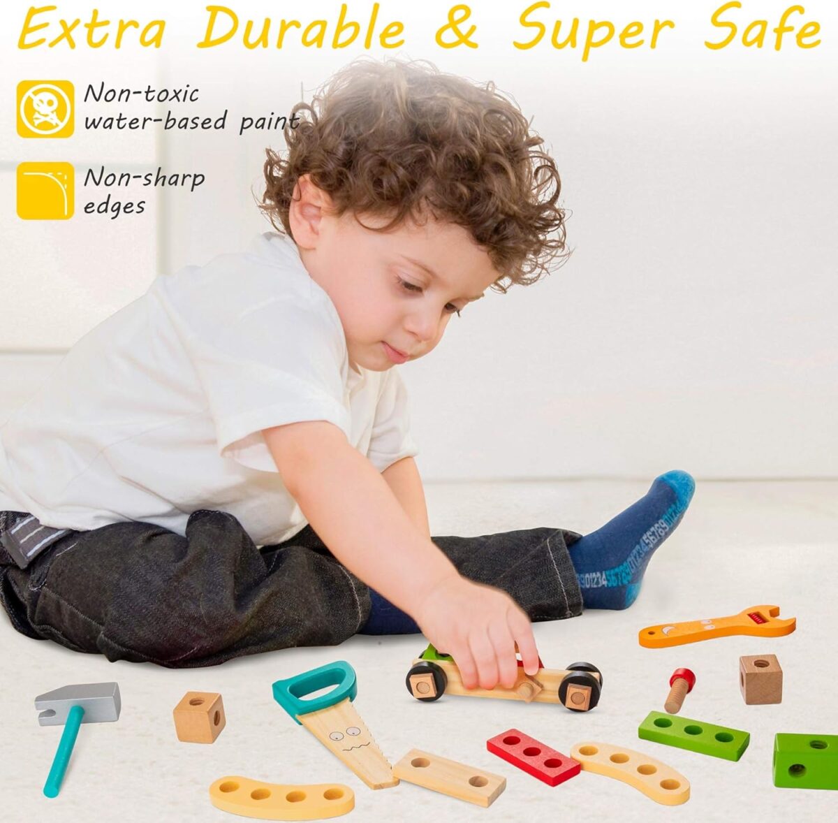 KIDWILL Kids Tool Set with Tool Box & DIY Stickers, Pretend Play STEM Construction Kits for Toddlers 3-5, Montessori Toys for 3 4 5 Year Old, Wooden Play Tools Set, Toddler Boy Toys - Image 7