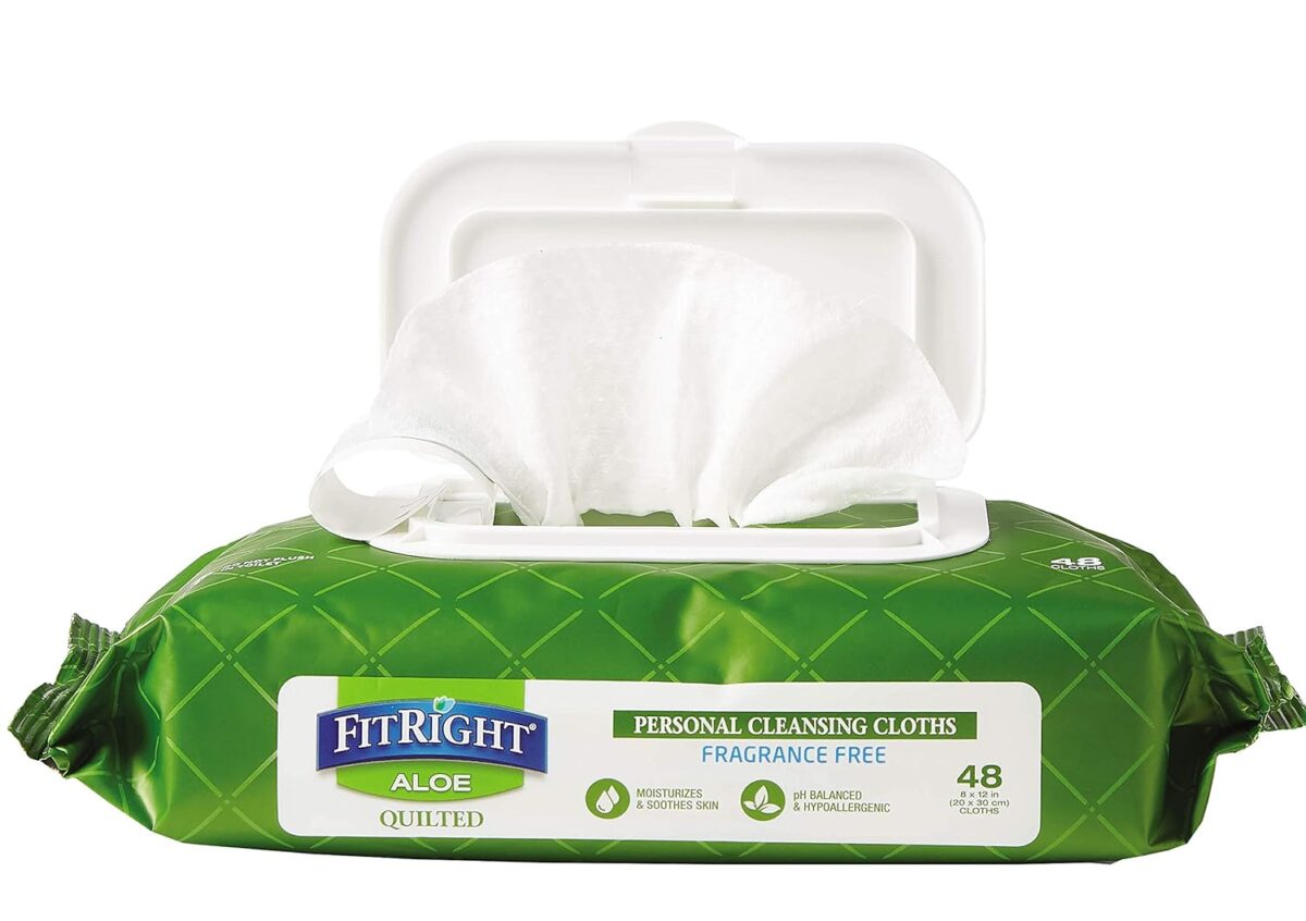 FitRight Aloe Quilted Heavyweight Personal Cleansing Cloth Wipes, Unscented, 576 Count, 8 x 12 inch Adult Large Incontinence Wipes - Image 2
