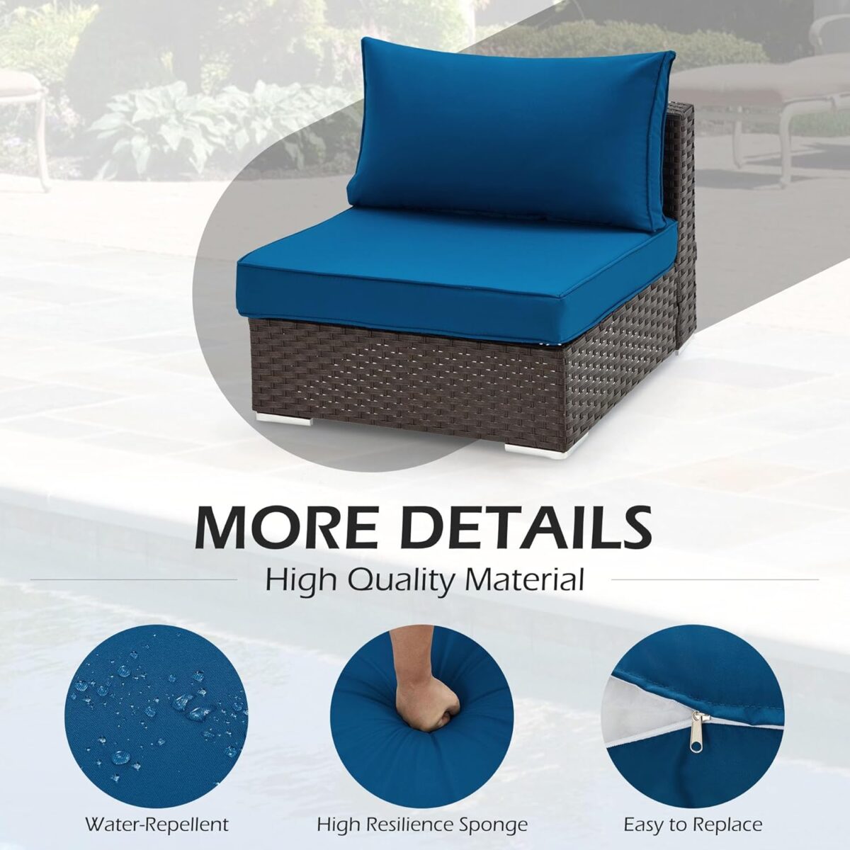 HOMREST Outdoor Replacement Cushions for Patio Furniture,Water-Repellent Sofa Cushion for 6-Seat Rattan Wicker Sectional Patio Conversation Sets,14-Piece Cushions Set for Outdoor Couch-Blue - Image 4