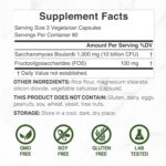 Saccharomyces Boulardii + FOS, 10 Billion CFU, 240 Veggie Capsules – Probiotics & Prebiotics for Women & Men – Gut & Digestive Health Supplement – Non-GMO - Image 2