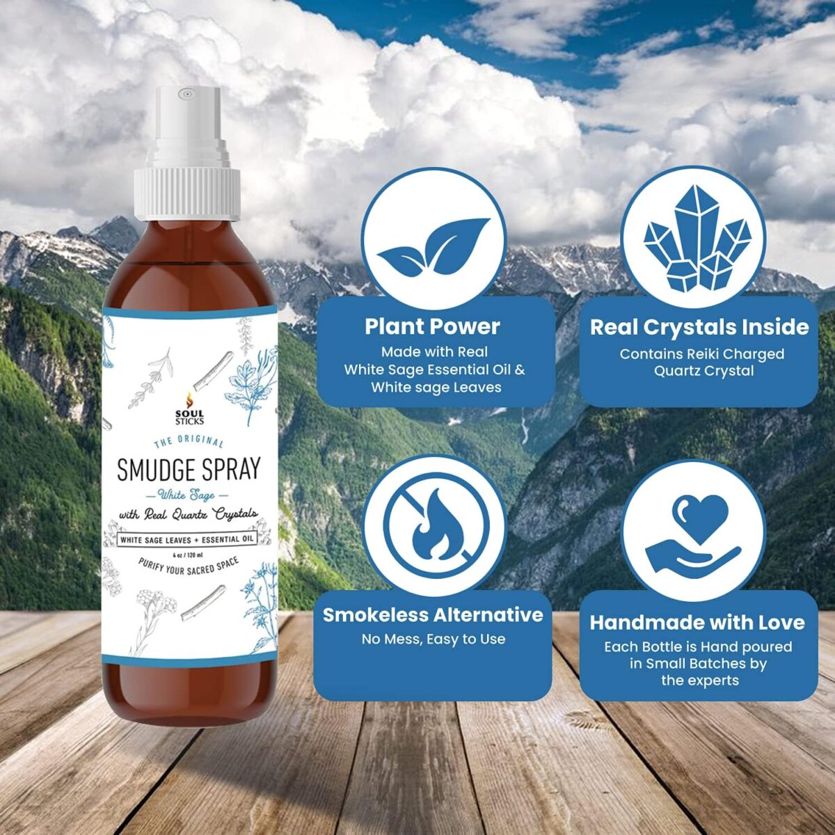 SOUL STICKS White Sage Smudge Spray For Cleansing and Negative Energy | 3.5oz White Sage Spray with Real Quartz Crystals | Sage Room Spray for Spiritual Cleansing Negative Energy and Purifying Home - Image 3