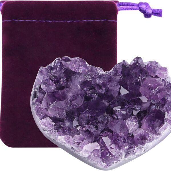 ZHIYUXI Amethyst Crystals and Healing Stones Gemstones Heart Crystal Cluster Geode Purple Natural Rock Protection Crystals Raw Stone Heart Decor Energy Balance Reiki Room Decor 1Pc 1.18-1.57 in