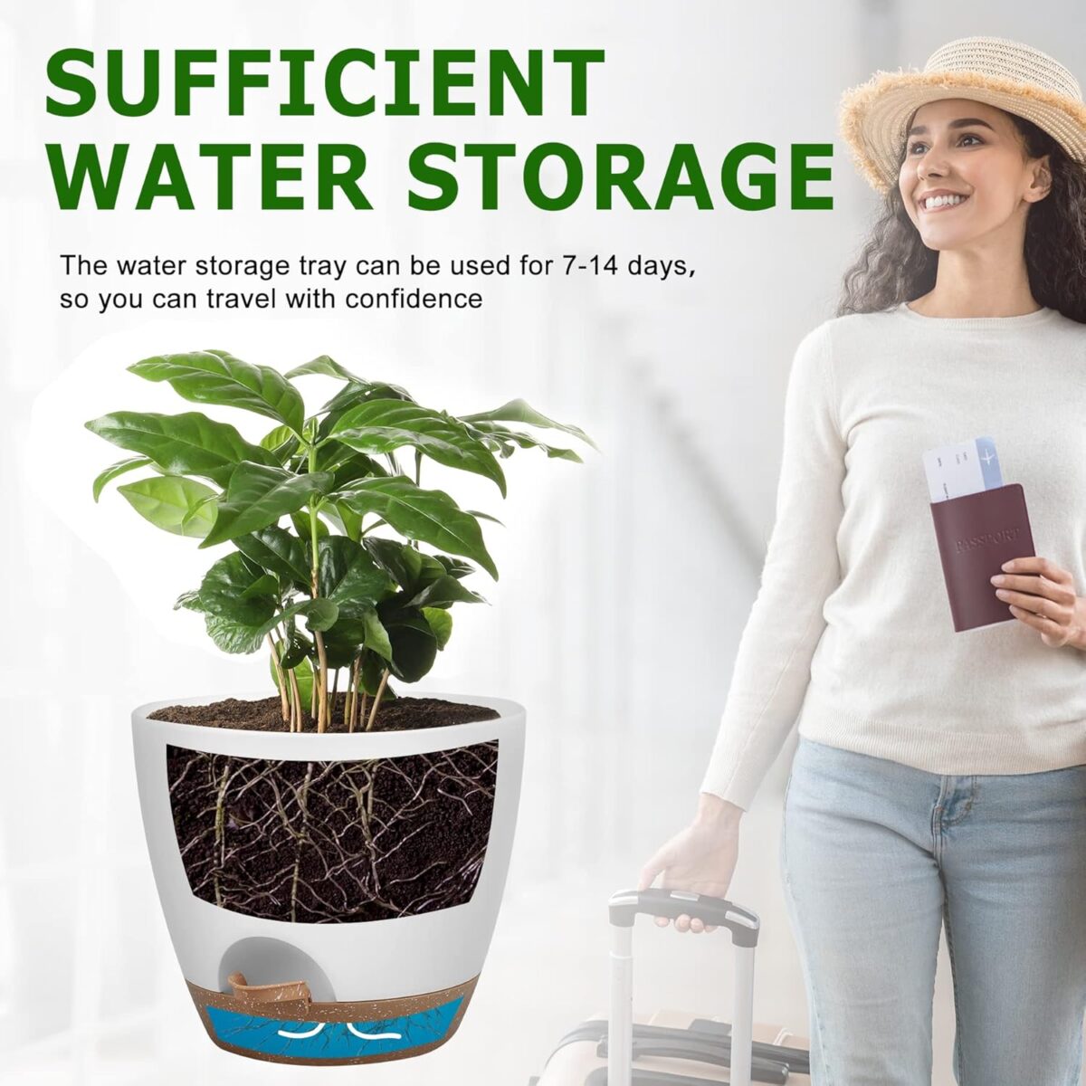 Plant Pots 10/9/8/7.5/7 Inch Self Watering Pots, Set of 5 Plastic Planters with Drainage Holes and Saucers,Plastic Flower Pots,Nursery Planting Pot for Indoor Out Door Plants（White） - Image 5