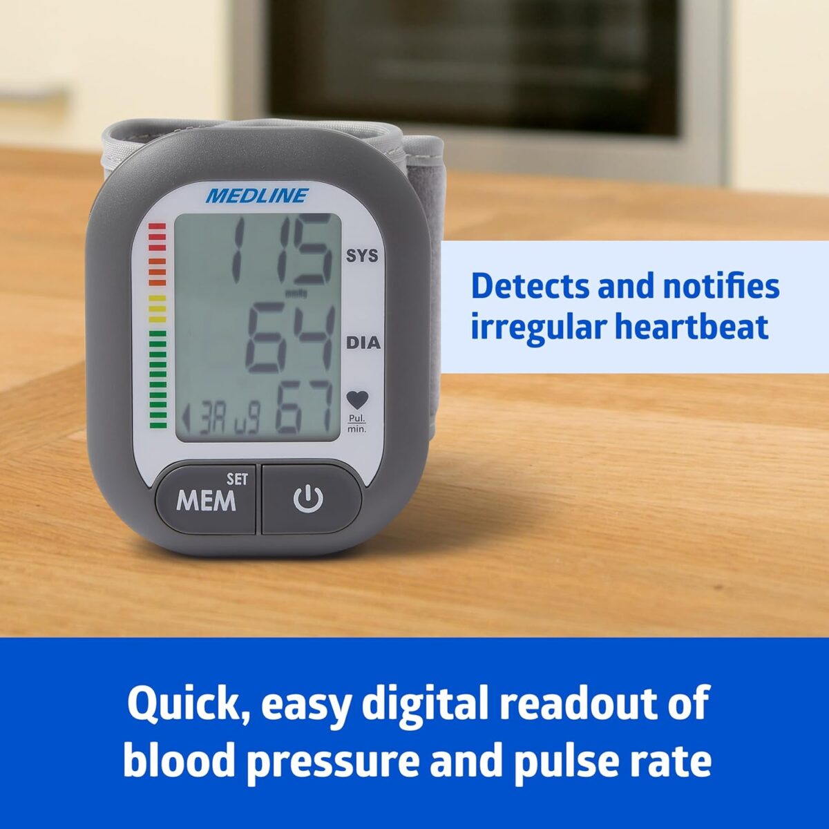 Medline Digital Wrist Blood Pressure Monitor, BP Cuff with Batteries Included (60 Reading Memory) - Image 2
