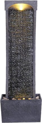 Teamson Home 38.58 in. Modern Curved Faux Slate Waterfall Fountain for Indoors or Outdoors with LED Light Accents and 1.98-Gallon Pump, Black and Stone Gray - Image 5