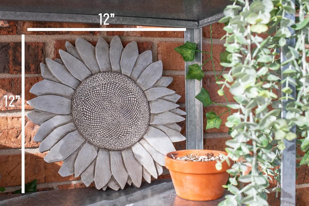 NAT & Jules Sunflower Shaped Dimensional Indoor Outdoor 12 inch Cast Resin Decorative Garden Stepping Stone, Patio, Walkway Sculpture Yard Art, Stone Grey - Image 2