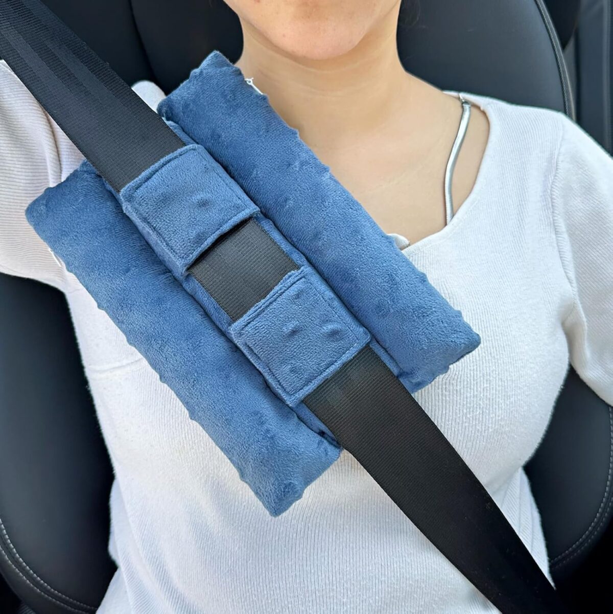 Chemo Port Pillows for Patients Seatbelt, Chemo Port Protector Pacemaker Seat Belt Cushion, Chemotherapy Must Haves Chemo Gifts Men Women Cancer, Minky Dot Denim Blue - Image 1