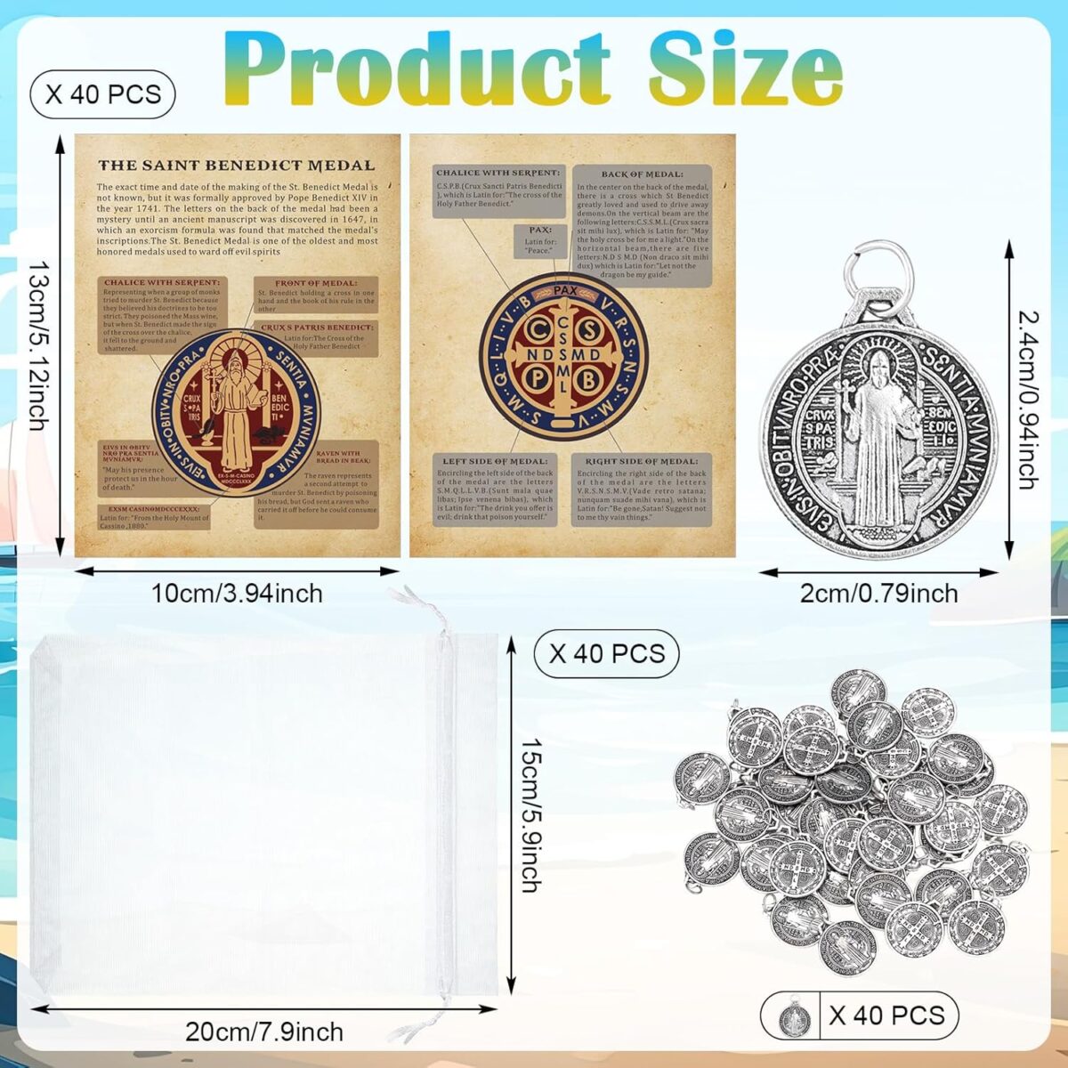 Remuuly 120 Pieces Medals Prayer Card Set, 3/4 Inch Round Silver Oxidized Medals for Necklace Holy Prayer Cards Bags for Catholic Women Men Jewelry Making (St Benedict) - Image 2