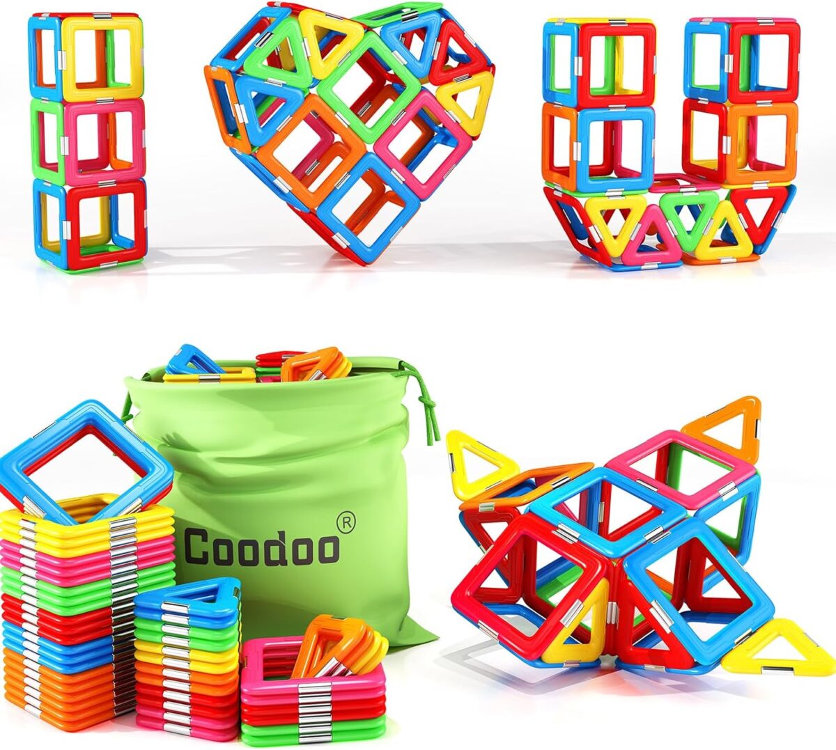 Coodoo Upgraded Magnetic Blocks Tough Tiles STEM Toys for 3+ Year Old Boys and Girls Learning by Playing Games for Toddlers Kids, Compatible with Major Brands Building Blocks - Starter Set - Image 1