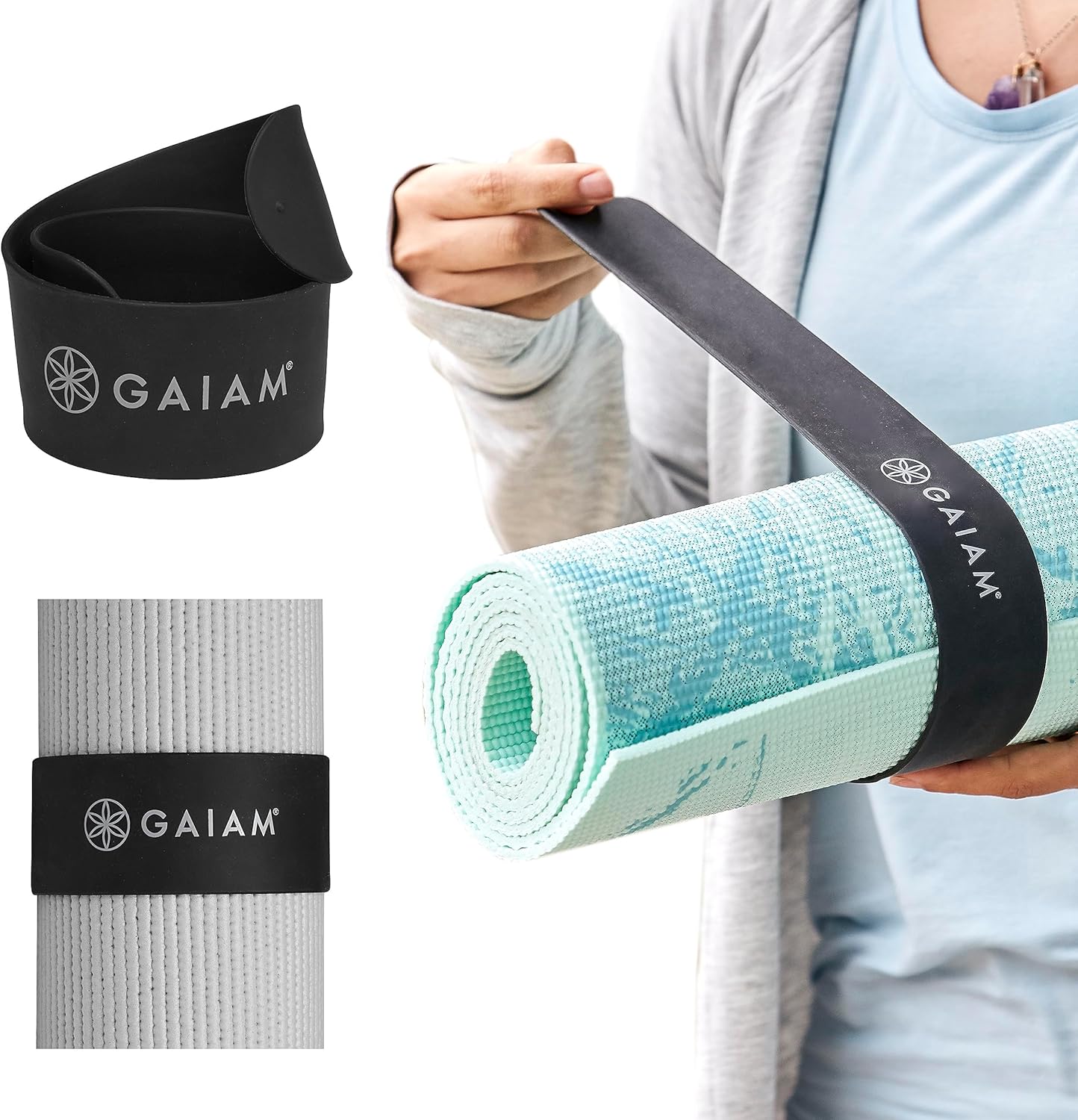 81ntqeF3fsL._AC_SL1500_.jpg Gaiam Yoga Mat Strap Slap Band - Keeps Your Mat Tightly Rolled and Secure with One Snap - Strong Clasp for Yoga Mat Storage and Travel - Fits Most Size Mats (20"L x 1.5"W), Black - Image 1