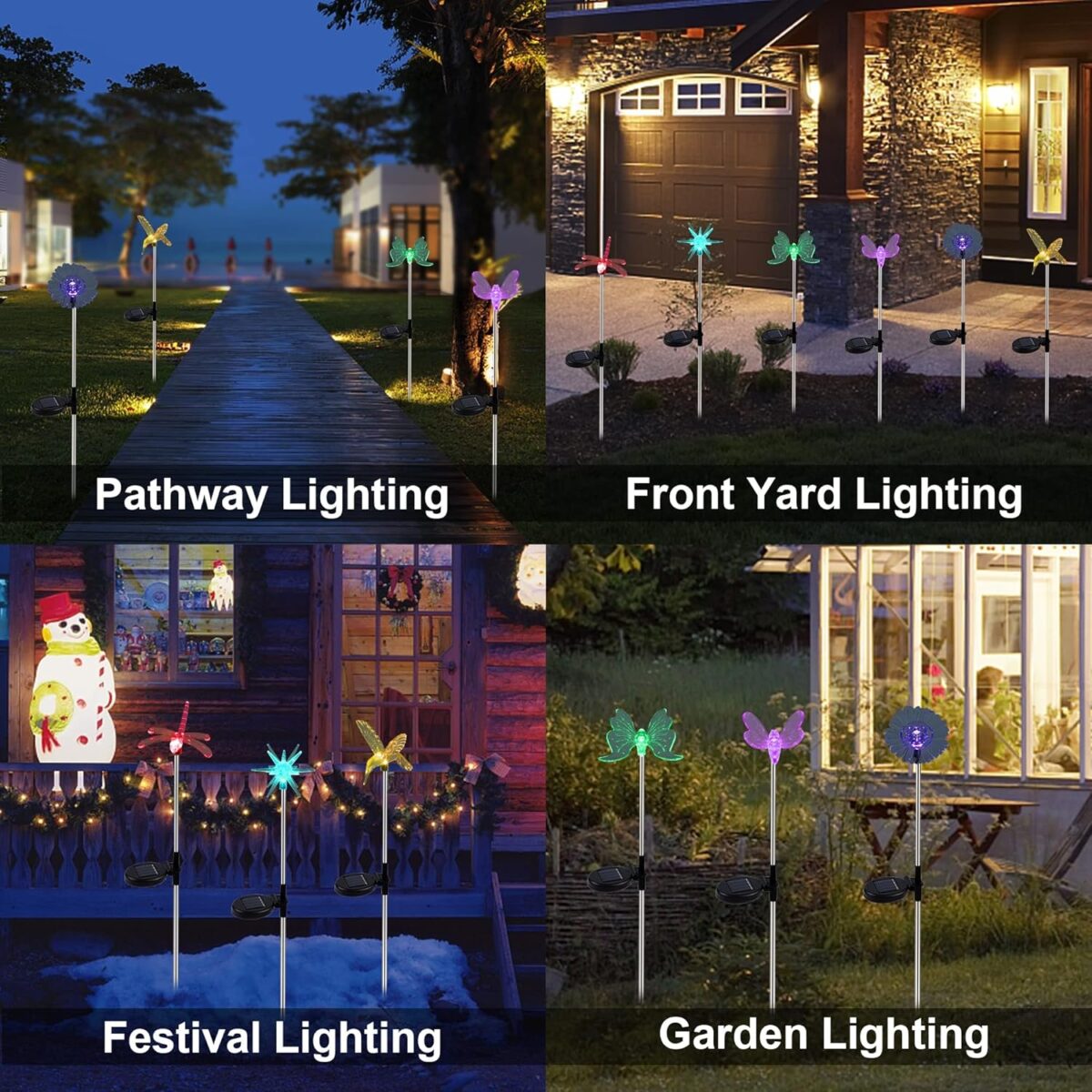 Glintoper 6 Pack Solar Garden Stake Lights Outdoor, Solar Butterfly Figurine Lights, Multi-Color Changing LED Landscape Lighting, Sparkling Star Flower Hummingbird Dragonfly Bee for Patio Yard Pathway - Image 7