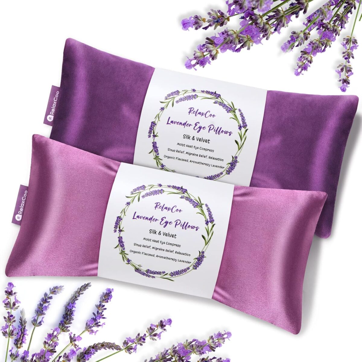 Lavender Eye Pillow for Relaxation, Yoga, Sleeping, Weighted Eye Mask Heated for Headache, Sinus, Dry Eyes Relief, Moist Heat Eye Compress, Meditation Accessories with Aromatherapy, Pack of 2 - Image 1