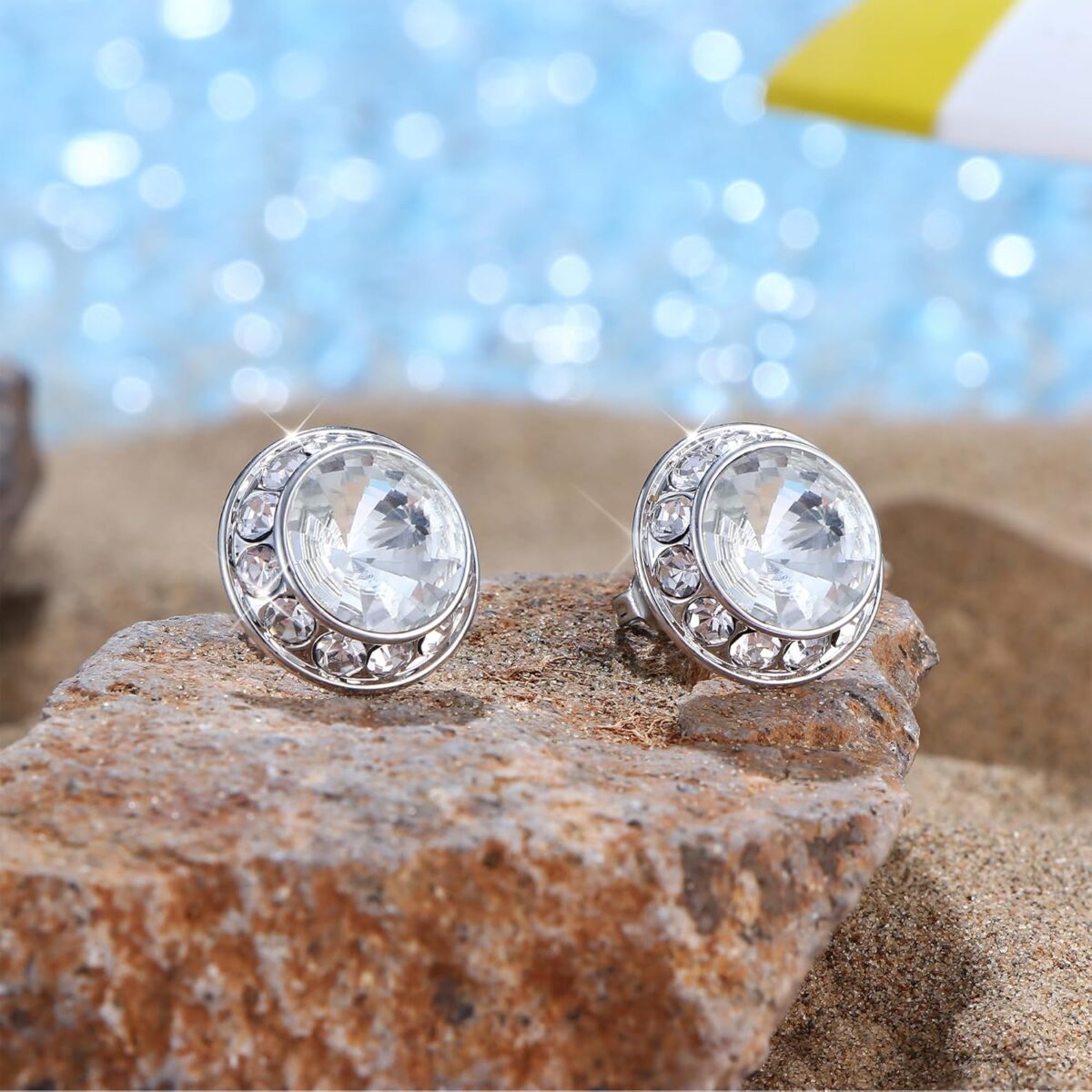 MILACOLATO Rhinestone Dance Competition Earrings Hypoallergenic Sterling Silver Post Stud Earrings 15mm Halo Crystal Stud Earrings for Dance Competitions Stage Opera Performance Wedding Bridal Earrings for Women - Image 2