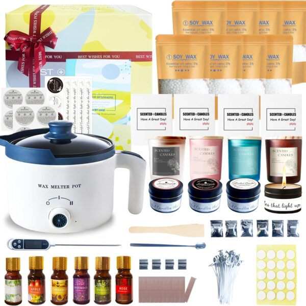 KQU Candle Making Kit for Candles, Home DIY Candle Wax Kit with Glass Jars for Adult, Candle Maker Kit with Wax Melter for Art & Craft