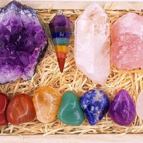 Premium Crystals and Healing Stones Premium Kit in Wooden Box - 7 Chakra Stones Healing Set, Rose Quartz, Amethyst Cluster, Quartz Points, Chakra Pendulum, EBook, Poster, Made-in-USA, Gift Ready