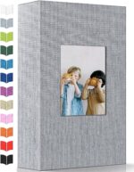 Photo Album 4x6 with 300 Pockets,Slip-in Picture Albums,Linen Cover Memory Book with Front Window,White Page Vertical Photo Book for Wedding,Family,Anniversare,Baby,Vacation