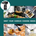 Silicone Cooking Utensil Set, Umite Chef 15pcs Silicone Cooking Kitchen Utensils Set, Non-stick - Best Kitchen Cookware with Stainless Steel Handle - Black - Image 4