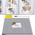 Popotop Photo Album Self Adhesive with Picture Display Window,40 Pages DIY Baby Memory Book for 4x6 8x10 Picture,Linen Cover Scrapbook for Wedding,with Scraper and Metallic Pen