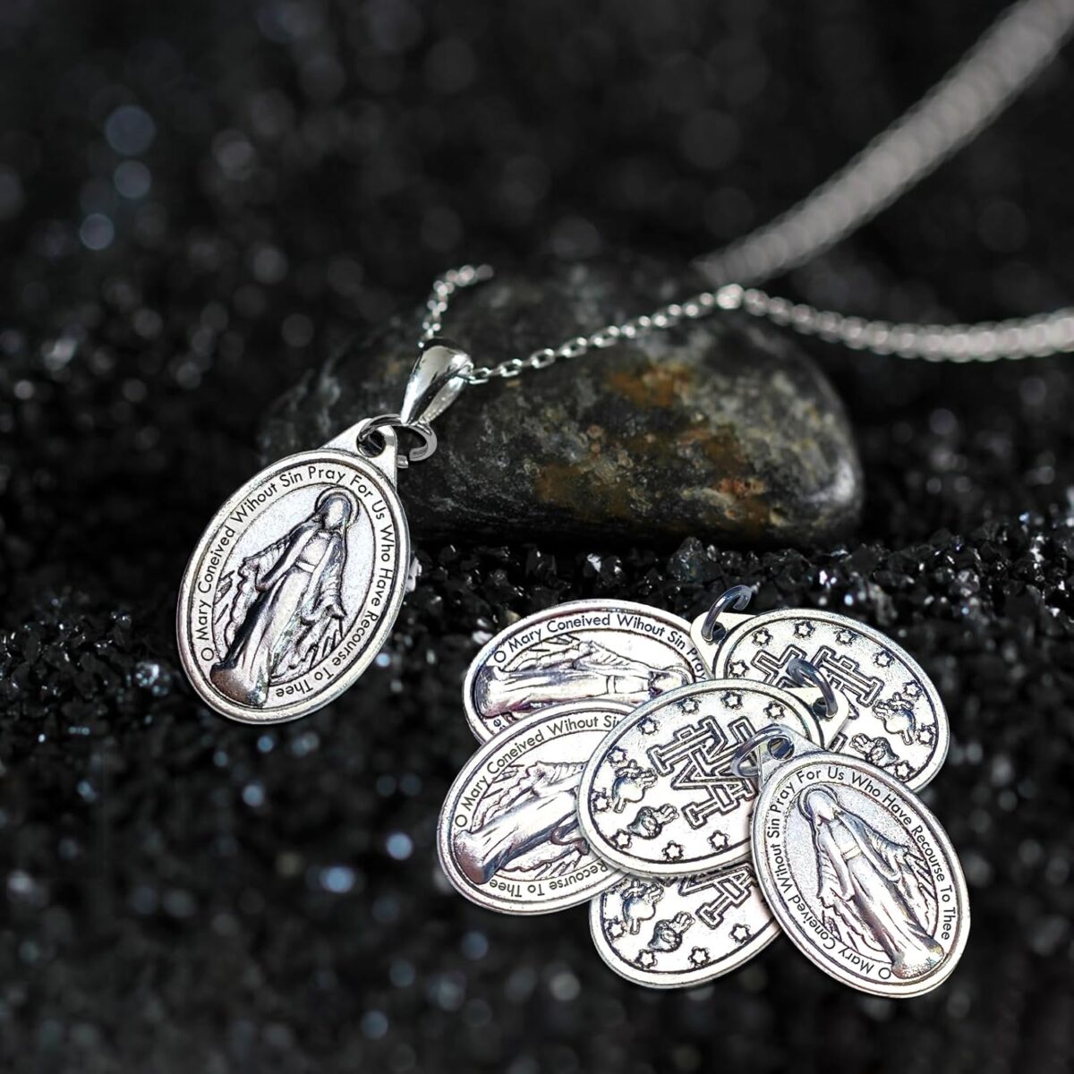 Milagrosa Medal Bulk Pack of 50, 1" Silver Milagrosa Medals Catholic Pendant for Women Necklace & Rosary Necklace,Religious Virgin Mary Cross Charms for Jewelry Making,Medalla De La Virgen Milagrosa - Image 7