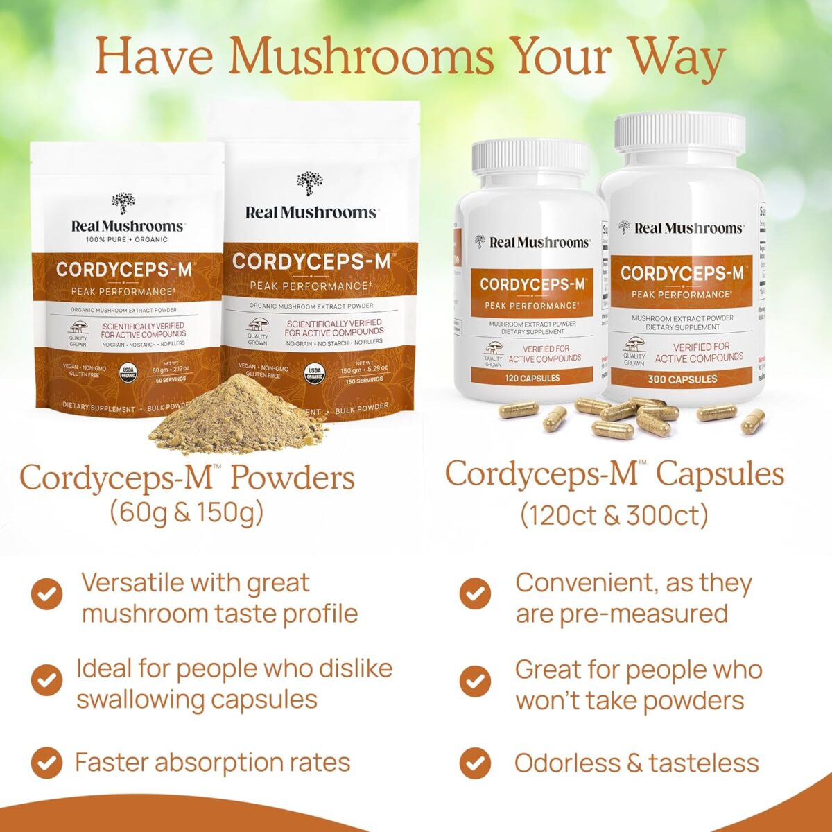 Real Mushrooms Cordyceps Capsules - Performance Mushroom Extract Supplement with Organic Militaris for Energy Immune Support Vegan Supplement, Non-GMO, 120 Caps - Image 6