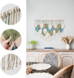 SnugLife Large Macrame Wall Hanging Leaves - Chic Bohemian Handmade Woven Tapestry Wall Hanging Leaf Wall Art, Feather Boho Wall Decor for Living Room Nursery Bedroom, 39"W X 31"L (Sage Green, Green, Beige) - Image 3