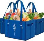 Green Bulldog Reusable Grocery Bags - Heavy Duty Reusable Shopping Tote Bags W/Long Handles, Foldable & Collapsible, Holds Up to 65 lbs - for Kitchen, Picnic 3 Pack