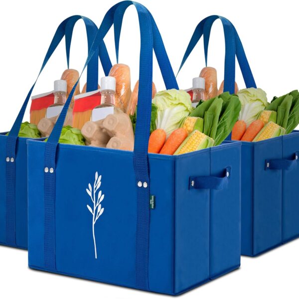 Green Bulldog Reusable Grocery Bags - Heavy Duty Reusable Shopping Tote Bags W/Long Handles, Foldable & Collapsible, Holds Up to 65 lbs - for Kitchen, Picnic 3 Pack