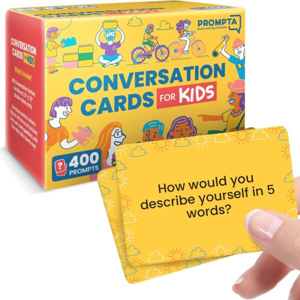 Conversation Cards for Kids – 400 Convo Starters for Family Game Night or Dinner – Road Trip Must Haves – Travel Games for Children Age 8-12 – Connect and Build Social Emotional Learning Skills