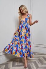 kinstell Women's Summer Boho Spaghetti Strap Square Neck Ruffle Casual Flowy Long Dress Beach Swing Party Maxi Dress - Image 2