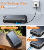 GOODaaa Power Bank Portable Charger 42800mAh Built in 4 Cables and Thermometer 15W Fast Charging Power Bank Five Outputs Three Inputs Solar Charger Power Bank, SOS/Strobe/Strong Flashlights, Carabiner - Image 3