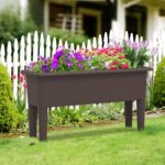 Giantex Raised Garden Beds Outdoor Set of 2, Self-Watering Planter Box with Detachable Legs & Drainage Hole, Outdoor Raised Container for Vegetable Fruit Herbs, 31.5”Lx12”Wx16”H, Easy Assembly (Brown) - Image 2