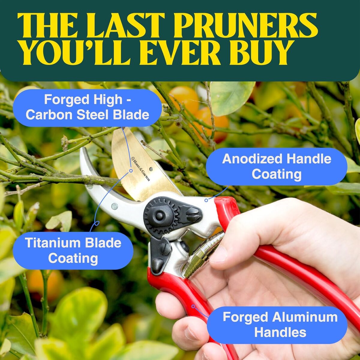 Haus & Garten ClassicPRO 8.5" Professional Premium Titanium Bypass Pruning Shears - Use As Pruners, Garden Shears, Heavy Duty Handheld Pruning Shears For Gardening, Clippers, Pruner Scissor Tool - Image 3