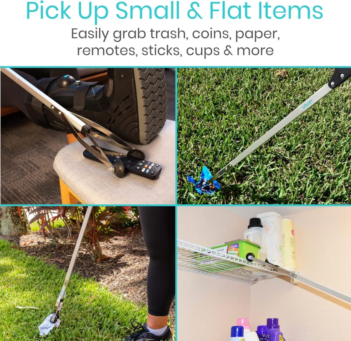 Vive Suction Cup Grabber Reacher 32" - Elderly Grab It Reaching Pickup Tool Heavy Duty for Seniors - Trash, Sticks, Litter Picker Upper - Extra Long Reach Handle & Handy Extension Arm Claw - Image 3