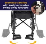 Drive Medical SSP118FA-SF Silver Sport 1 Folding Transport Wheelchair with Full Arms and Removable Swing-Away Footrest, Black - Image 6