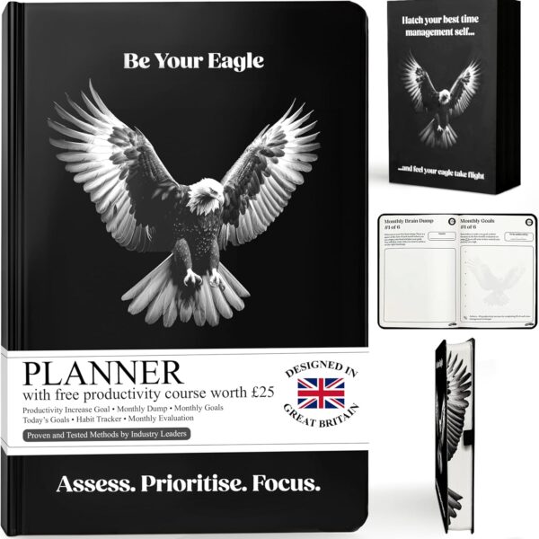 Undated Daily, Weekly & Monthly Planner – A5 Business Journal for Time Management, Goal Setting & Productivity with Eisenhower Matrix, 6-Month Organiser – Ideal Diary Gift for Men