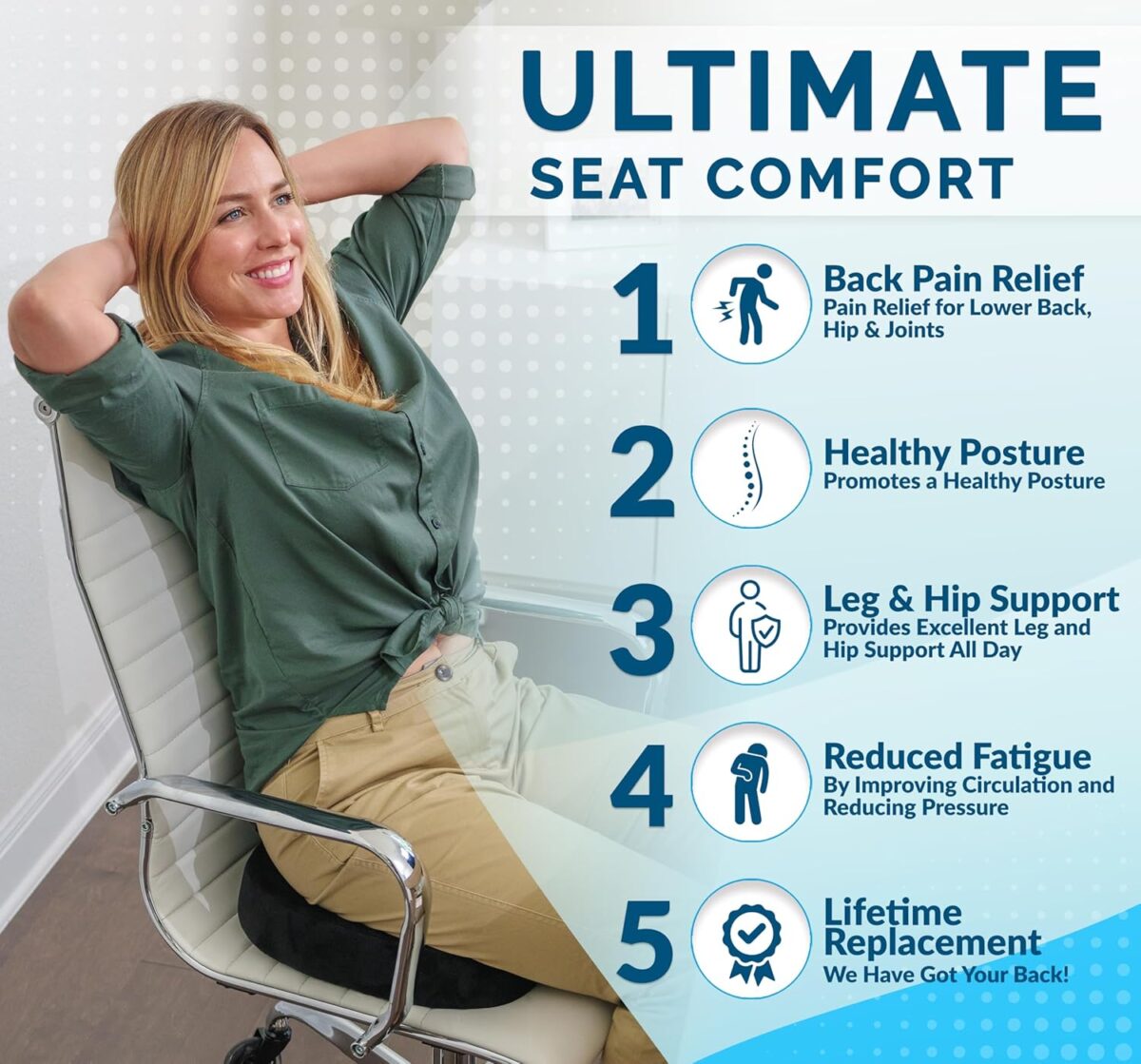 ComfiLife Premium Gel + Memory Foam Seat Cushion – Doctor Recommended Office Chair Cushion, Car Seat Cushion – Chair Cushions for Back & Sciatica Pain Relief – Seat Cushions for Office & Desk (Black) - Image 4