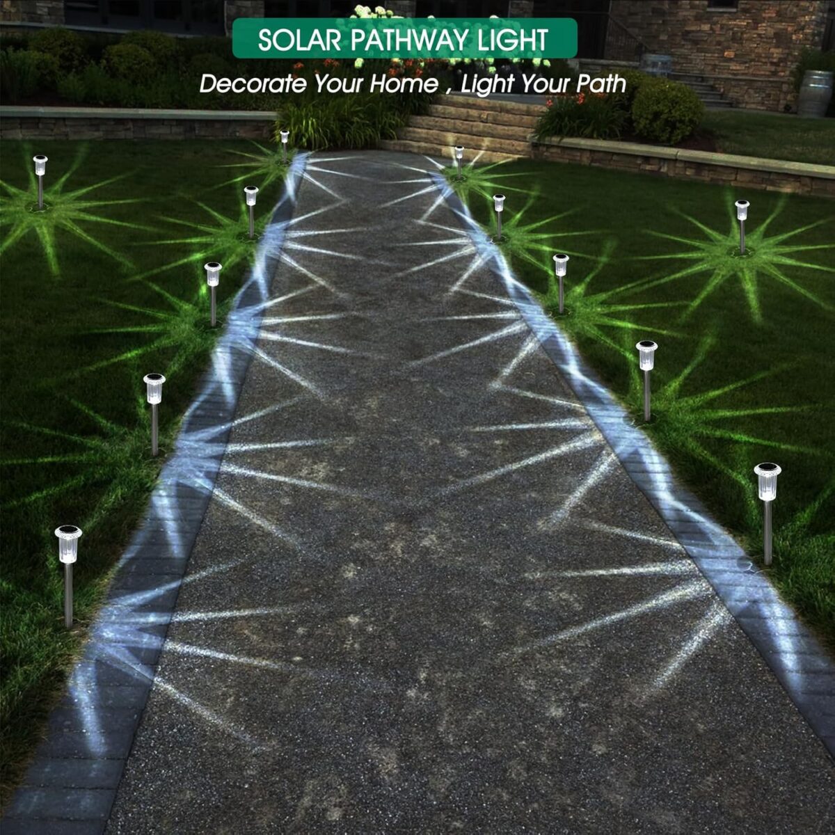 Solar Outdoor Lights, 10 Pack Waterproof Stainless Steel Solar Stake Lights for Pathway Garden Yard Path Walkway Driveway Lawn Patio Outside Decor, Cool White - Image 4