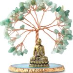 Buddha Statue with Healing Crystal Tree, Tree of Life for Positive Energy. Home Decor Yoga Meditation. Green.(B)