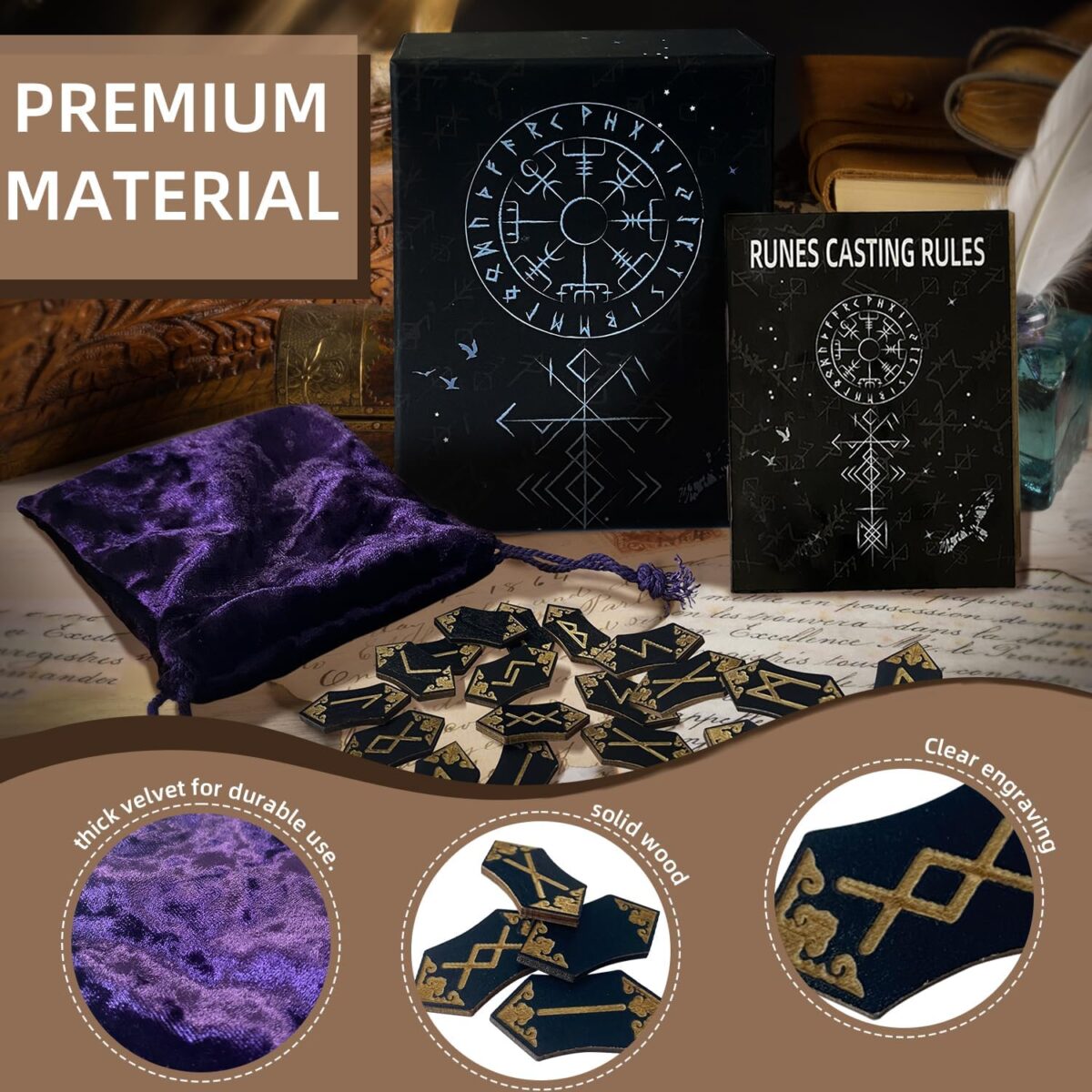 Runes Set, 25Pcs Wooden Viking Rune Stone Set with Guide Book, Velvet Bag, Norse Runas for Beginners,Witchcraft/Divination/Meditation/Spiritual - Image 3