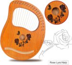 Lyre Harp 19 String Wood Rose Harp Portable Solid Mahogany Harp String Instrument with Black Bag Strings Carry Cloth Sheet Music Pick Tuning Wrench (ROSE, 19 String) - Image 3
