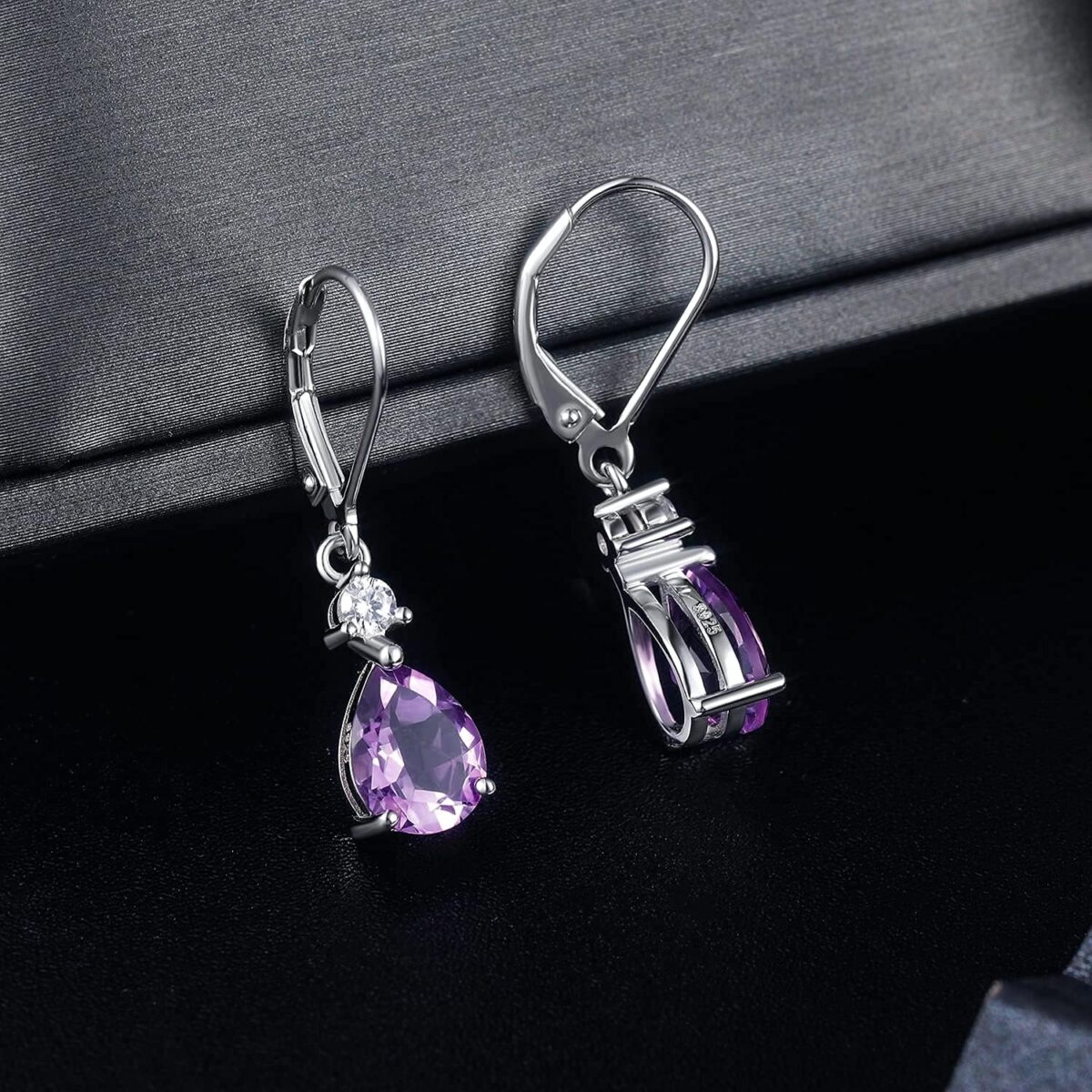 925 Sterling Silver Blue Topaz/Amethyst/Rainbow Quartz CZ Teardrop Leverback Earrings Drop Dangly Gemstone Earings Hypoallergenic Birthday Jewelry Gifts for Women Girls - Image 4