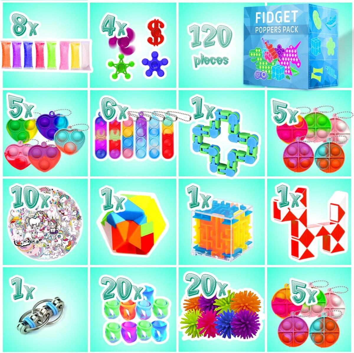 Fidget Toys, 120 Pack Fidgets Set Stocking Stuffers for Kids Party Favors Autism Sensory Toy Bulk Adults Kids Boys Girls Teens Stress Autistic ADHD Anxiety Carnival Treasure Classroom Prizes - Image 3