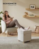 SONGMICS Small Storage Ottoman, Folding Ottoman Cube, 15 x 15 x 15.7 Inches, Footstool, Footrest, 9.8 Gal. (37 L), Velvet Surface, for Bedroom, Living Room, Dorm, Cappuccino Beige ULSF0516W02 - Image 2