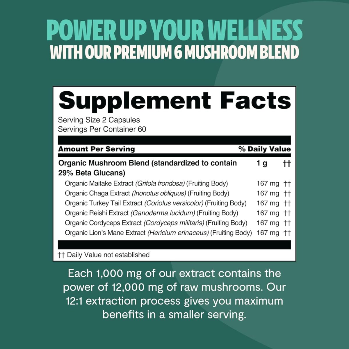 FreshCap Ultimate Mushroom Supplement 12,000mg - Mushroom Complex Capsules, Organic Mushrooms Supplement, Nootropic Brain Supplements for Memory and Focus Ayurveda (120 Capsules) - Image 3