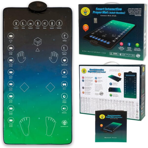 My Salah Mat for Adults - Smart Interactive Prayer Mat for Adults & Reverts Learning Surahs, Salah, Duas, & More - Muslim Prayer Rug with 25 Touch Keys, Padded Prayer Mat Layer, & Speaker for Ages 8+