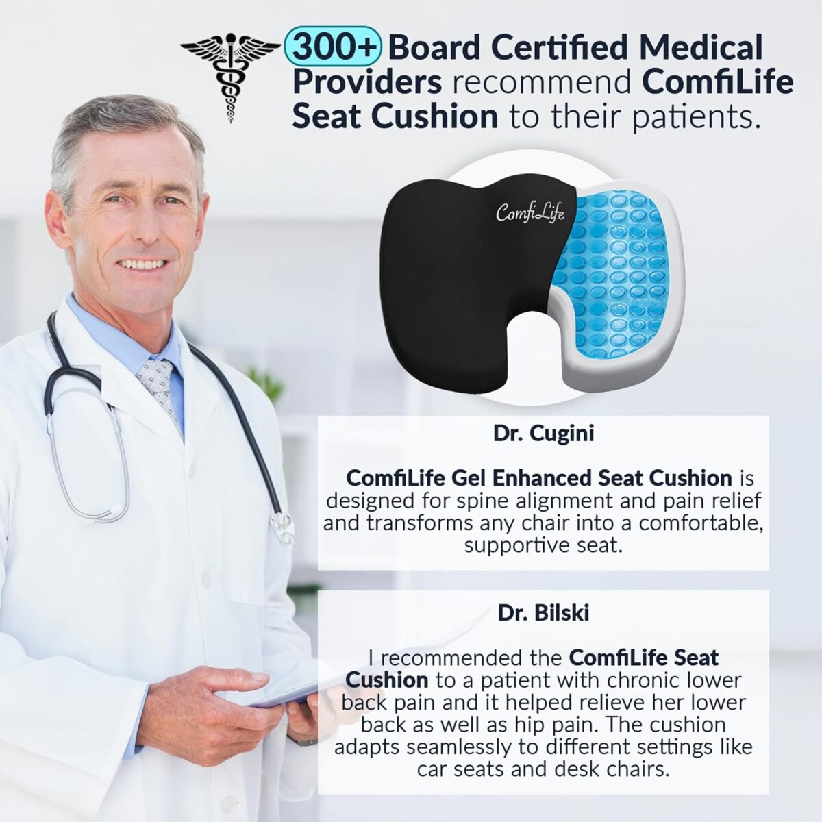 ComfiLife Premium Gel + Memory Foam Seat Cushion – Doctor Recommended Office Chair Cushion, Car Seat Cushion – Chair Cushions for Back & Sciatica Pain Relief – Seat Cushions for Office & Desk (Black) - Image 3