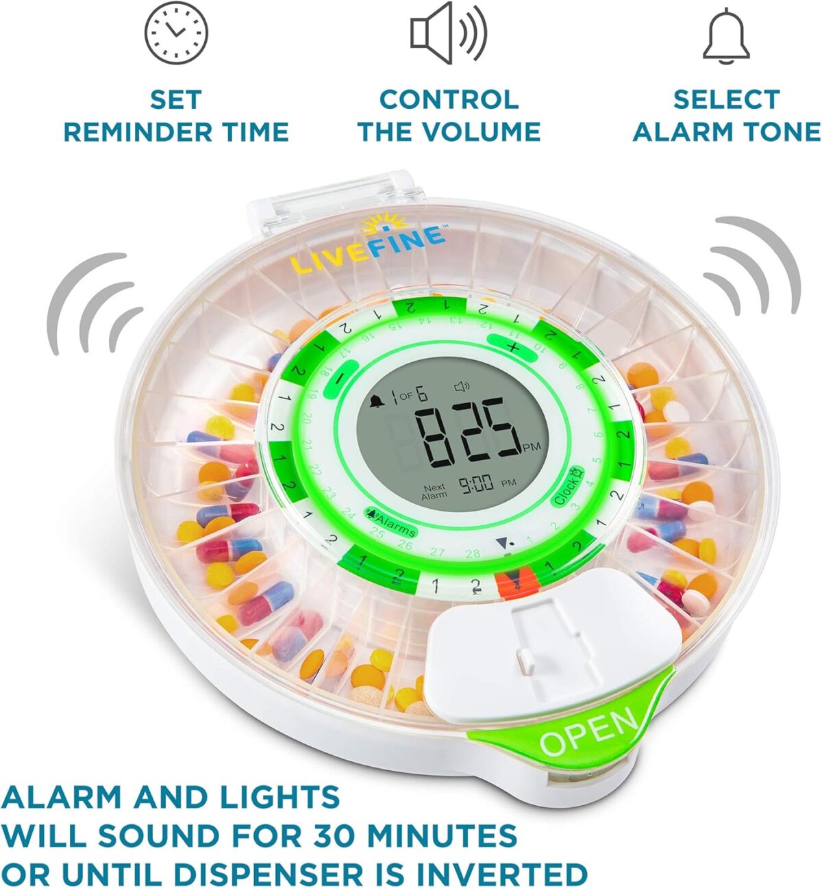 Live Fine 28-Day Automatic Pill Dispenser with Upgraded LCD Display, Key Lock, Sound & Light for Prescriptions, Medication, Vitamins, Supplements & More - Image 2