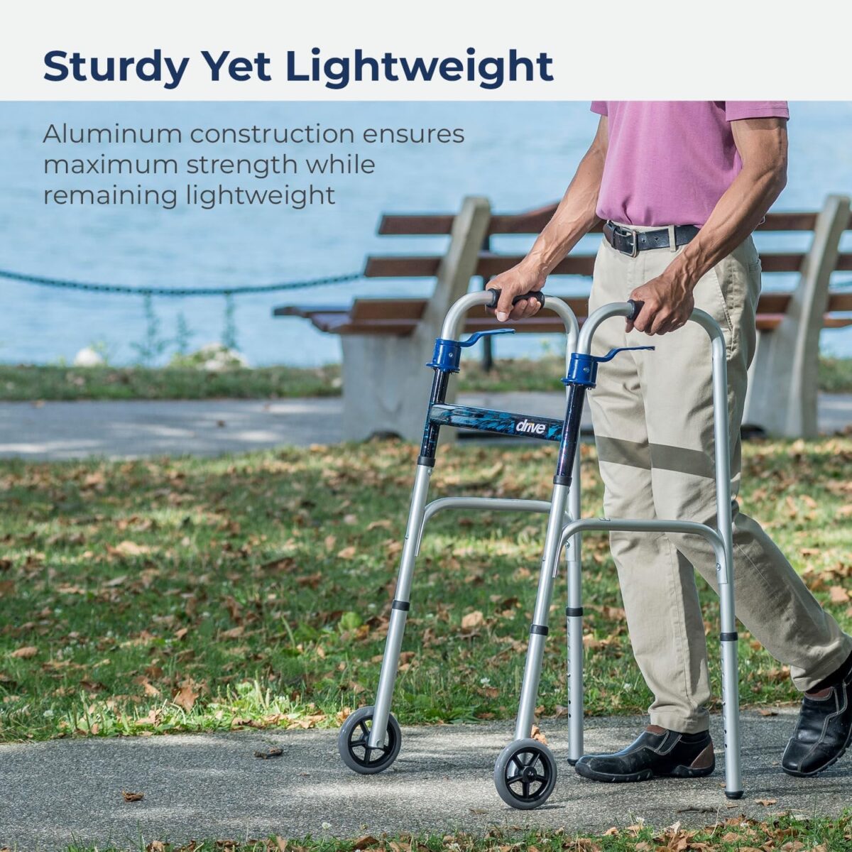 Drive Medical 10226-1 Trigger Release Folding Walker, Brushed Steel - Image 3