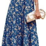 PRETTYGARDEN Women's Summer Casual Boho Dress Floral Print Ruffle Puff Short Sleeve Flowy Midi Beach Party Dresses