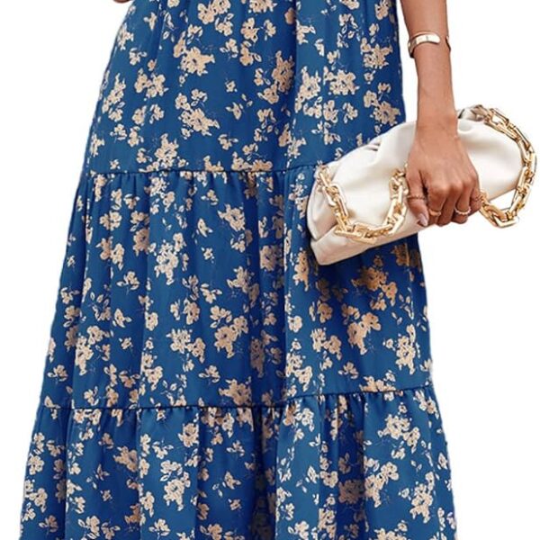 PRETTYGARDEN Women's Summer Casual Boho Dress Floral Print Ruffle Puff Short Sleeve Flowy Midi Beach Party Dresses